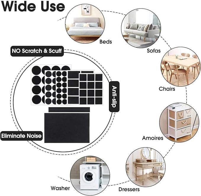 Yelanon Felt Furniture Pads for Hardwood Floors -261 Pcs Premium Floor Protectors for Furniture, Felt Pads for Chair Legs, Black