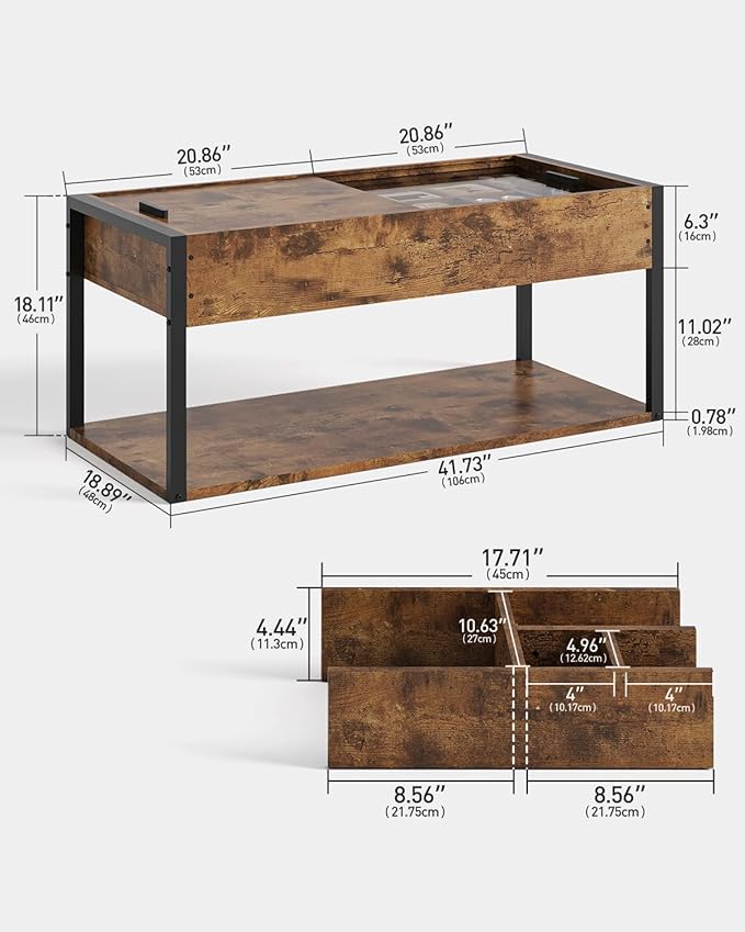 KJGKK Coffee Table, 40" Center Table with Storage Shelf, Rectangle Coffee Table, for Living Room, Toolless, Easy Assembly, Simple Style, Rustic Brown (Colonial)