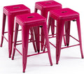 Vogue Furniture Direct 24 Inch Bar Stools Backless Metal Barstools Indoor-Outdoor Counter Height Stools with Square Seat, Set of 4 (Hot Pink)