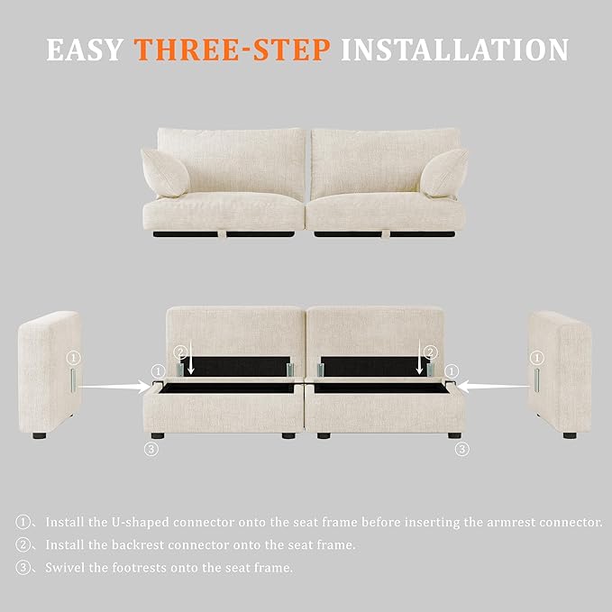 Cloud Modular Sectional Sofa Couch with Storage Ottoman, 99" Oversized Sectional Couches for Living Room, Cloud Modular L-Shaped Sofa with Chaise, 6 Seater, Chenille, Beige