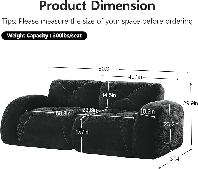 Modular Sectional Sofa with Free Combination,Boneless Floor Couch for Small Spaces, Living Room & Lounge,Velvet 2-Seater Sectional Couch with Comfortable Deep Seat,No Assembly Needed