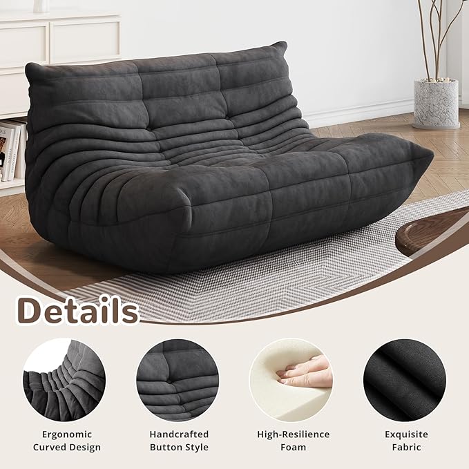 Bean Bag Chair - Corner Sofa, Fireside Chair Bean Bag Sofa Large Bean Bag Chair for Adults,Fireside Floor Couch for Living Room, Bedroom, Gaming (Yellow, Single) (Dark Gray, Loveseat)