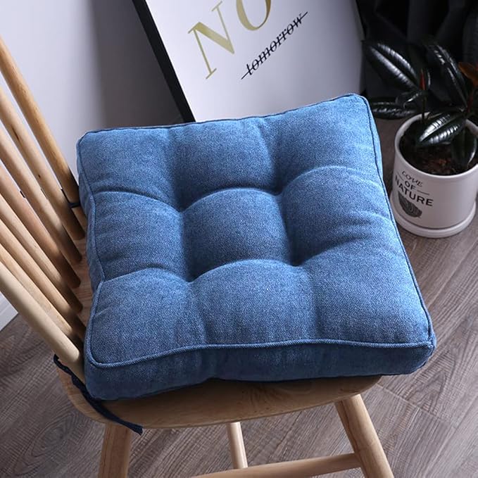 vctops Square Chair Pad Seat Cushion with Ties Solid Color Soft Chair Pads Comfy Velvet Cushion Pillow for Kitchen Dining Office Chair Kids Reading (Dark Blue,20"x20")