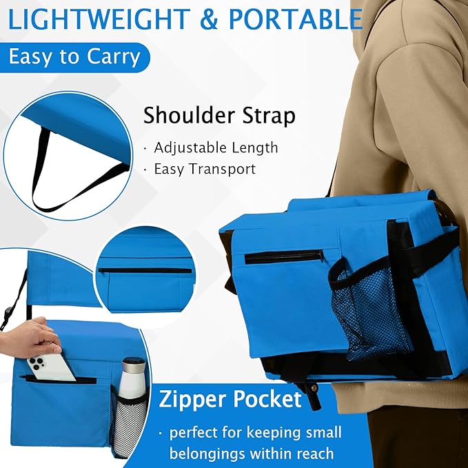 2pcs Stadium Seat for Bleachers with Back Support，Portable Bleacher Chairs with Back and Cushion，Includes Shoulder Strap and Cup Holder