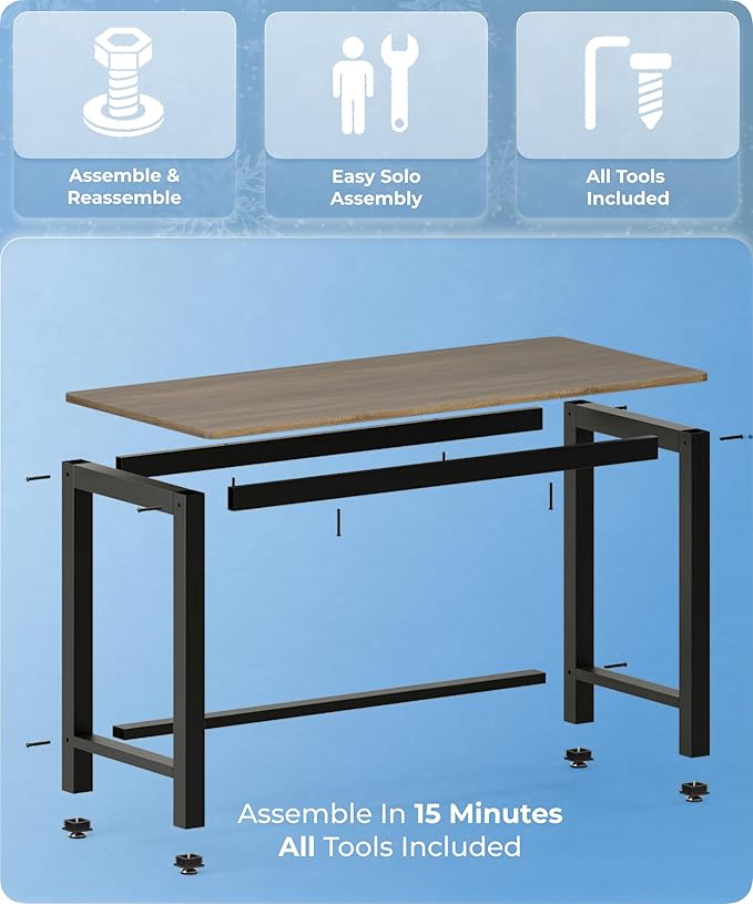 43" Home Office Desk Modern Computer Desk 43.3x23.6x29.5 inches PC Table with Thicken Frame Industrial Style Sturdy Metal Frame Furniture for Writing Gaming Rustic Brown+Black