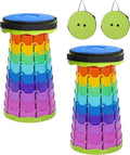 FXKS 2 Pack Upgraded Collapsible Stool Folding Stool with Cushion,Retractable Folding Stool Max Load Capacity 400lbs, Portable Telescoping Stools for Camping Hiking Outdoor BBQ -Rainbow-Green