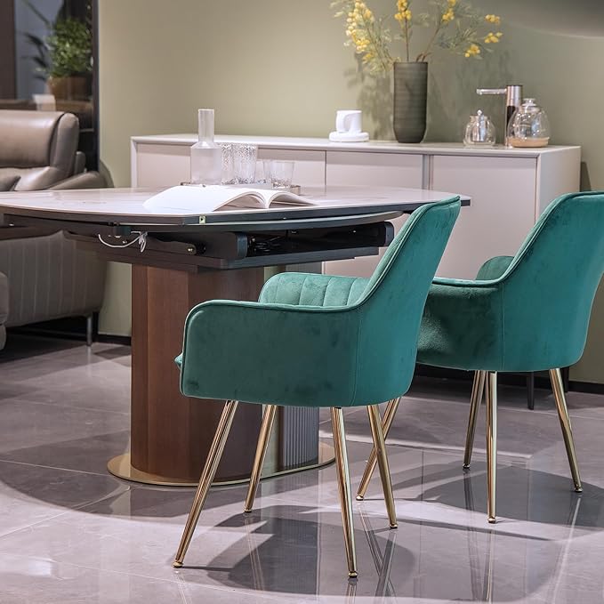 Purgreen Velvet Dining Chair Set of 4 - Modern Mid-Back Accent Chair with Gold Plating Legs - Upholstered Living Room Chair (Velvet Green, Set of 4)