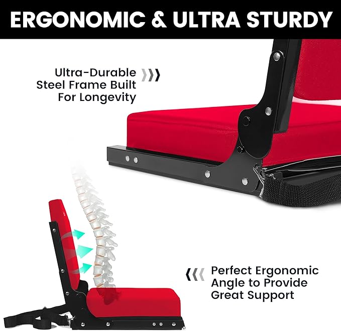 Stadium Seats for Bleachers, Bleacher Seats with Ultra Padded Comfy Foam Backs and Cushion, Wide Portable Stadium Chairs with Back Support and Shoulder Strap, 1 Pack, Red