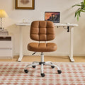 VINGLI Compact Small Desk Chair, Cute Armless Chair with Wheels, Vanity Chair with Low Back, Height Adjustable Task Chair for Small Spaces, Office, Bedroom, Make Up Room, PU Leather, Brown