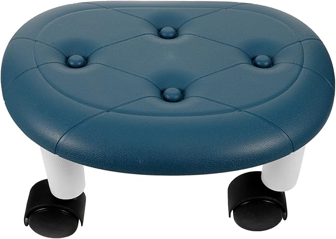 BESPORTBLE Rolling Stool with Wheels Blue Low Small Stool for Office Portable Foot Rest for Pedicure and Home Use