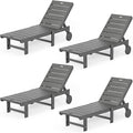 Outdoor Chaise Lounge Chairs Set of 4, 26.8” Super Wide Lounge Chair Outdoor, HDPS Pool Chairs with 5 Positions, Patio Lounge Chair with Wheels for Pool,Lawn,Backyard, Dark Gray
