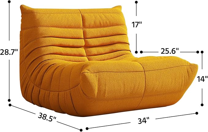 Bean Bag Chair, Fireside Chair, Large Bean Bag Chair for Adults, Bean Bag Chairs for Teens with High-Resilience Foam, Non-Slip Base Floor Lounge Sofa,Living Room (Yellow, Single)