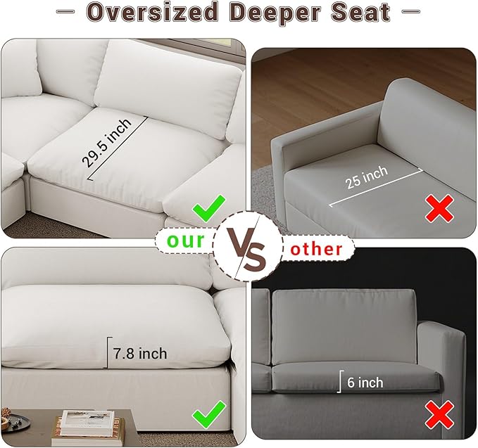 Forest aesthetics Cloud Modular Sectional Sofa,253.8" Down Filled Sofa 7 Seat with Chaise,Minimalist Sofa Cover Washable and Replaceable Couches for Living Room,Sectional Sofa Deep Seat