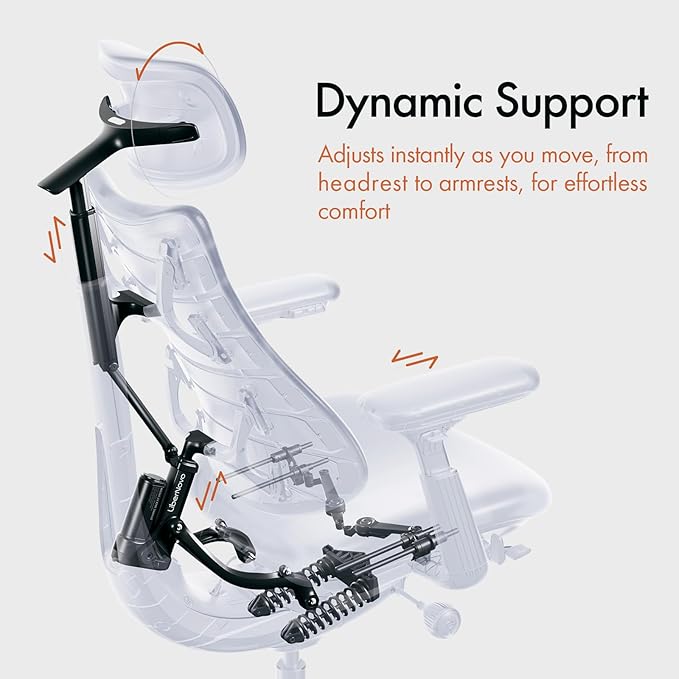 LiberNovo Dynamic Ergonomic Desk Chair + StepSync Footrest + Extra Battery Bundle - Comfy Home Office Chair with Adaptive Lumbar Support, 160° Recline & Built-in Spine Stretch, Gray+45cm
