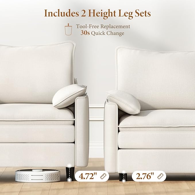 Vesgantti 108" Sectional Sleeper Sofa, 6-Seater Oversized Modular Cloud Couch with Movable Ottoman, Chenille Large Sofa Bed Convertible Deep Seat Couches for Living Room, Bedroom and Apartment, White
