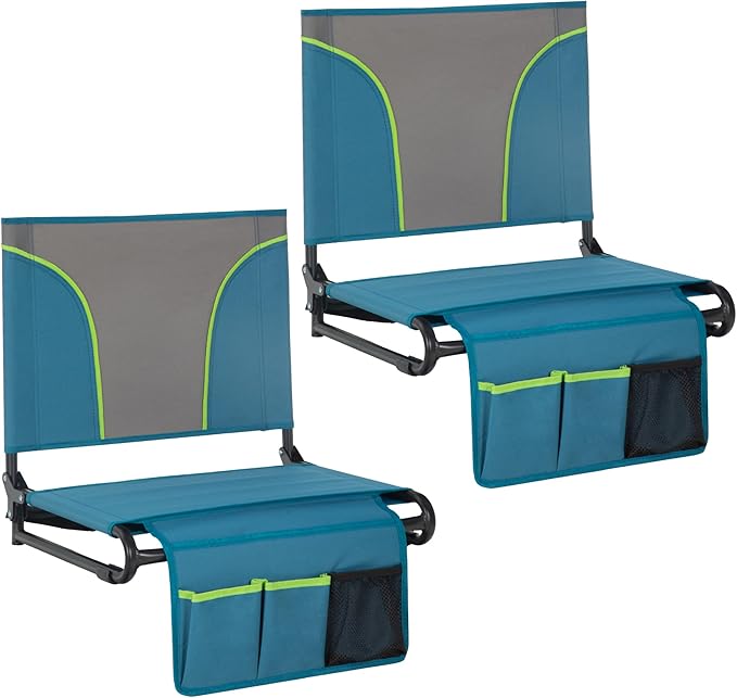 LET'S CAMP 2 Pack Folding Stadium Seats – Portable Lightweight Bleacher Chairs with Back Support for Sports Events, Bleachers & Concerts | Blue