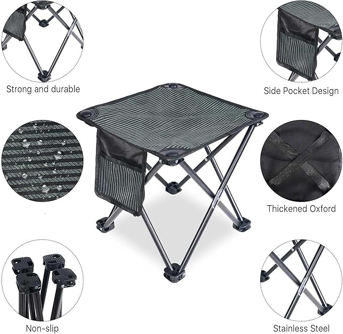 Tevaibo Camping Stool Portable, 13.7 Inch Folding Stool for Outdoor Gardening, Fishing, BBQ, Hiking with Carry Bag(400 LBS Capacity)