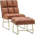 MCombo Accent Chair with Ottoman Set, Modern Armless Chair for Living Room, Bedroom, Small Space 4013 (Heat-Stamped Fabric, Saddle)
