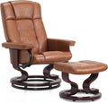 MCombo Manual Swivel Recliner with Ottoman, Chair Ottoman Set for RV Small Spaces, Living Room, Bedroom, Office 9019 4919 (Faux Leather, Saddle)