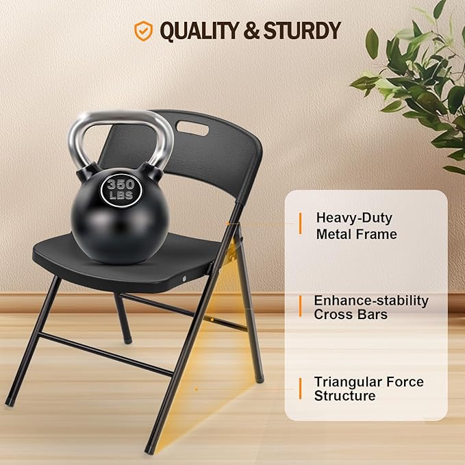 VINGLI Folding Chairs, Plastic Foldable Chair, Capacity up to 350 lbs, Portable Seating for Indoor Outdoor Events Parties Camping Work School Commercail (20, Black)
