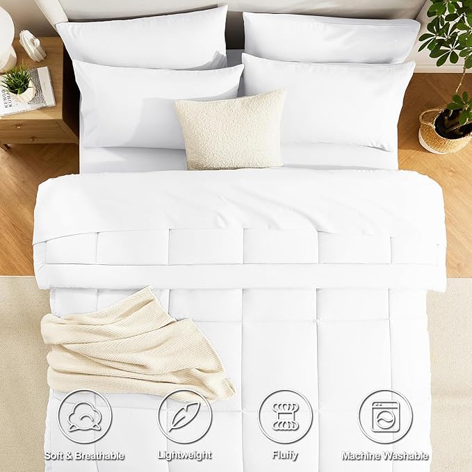 CozyLux Full Size Comforter Sets White, 7 Pieces Bed in a Bag, White Comforter Full Size, All Season Bedding Sets with Stitch Quilted Comforter, Flat Sheet, Fitted Sheet, Pillowcases