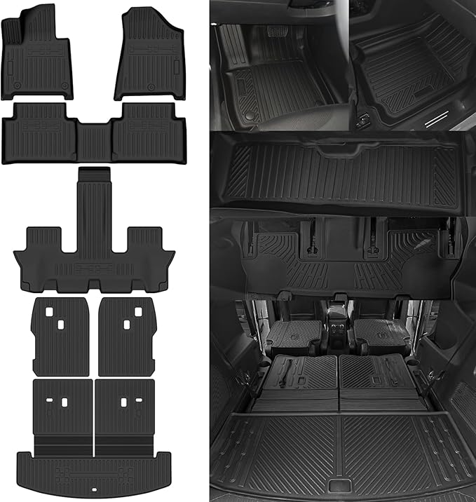 Floor Mats Fit for 2024 2025 2026 Hyundai Santa Fe 6 Seater Floor Mats & Trunk Mat & 2nd & 3rd Backrest Mats for Hyundai Santa Fe Accessories All Season Guard Odorless Anti-Slip Floor Liner