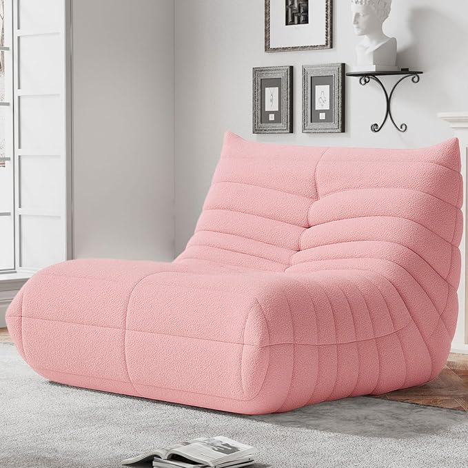 Bean Bag Chairs for Adults, BeanBag Reading Chair Memory Foam Couch, Floor Chair Soft Teddy Material, Comfy Reading Nook Chairs for Bedroom Living Room Office (Pink)