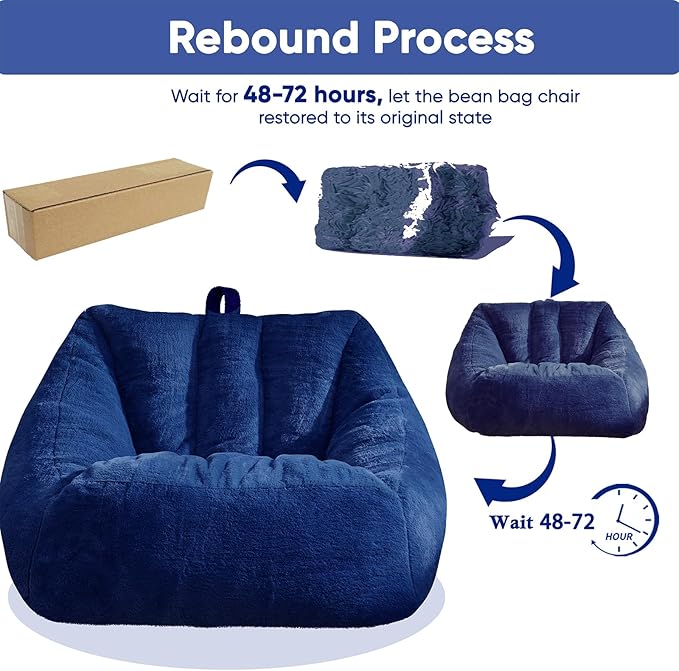 Giant Bean Bag Chair, Oversized Bean Bag Couch for Adults and Kids, Faux Fur Shell-Shaped Large Chair with Filler, Stuffed Big Accent Sofa Lounge Floor Sofa for Gaming, Reading