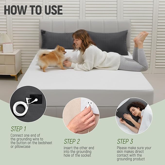 Groundingtop 1PC Grounding Pillowcase 10% Pure Silver Fiber+90% Cotton, Grounding Sheet at Home-Make You Healthier's Earth Connected Pillow Cover with Grounding Cord Included (Black, 20x30in)
