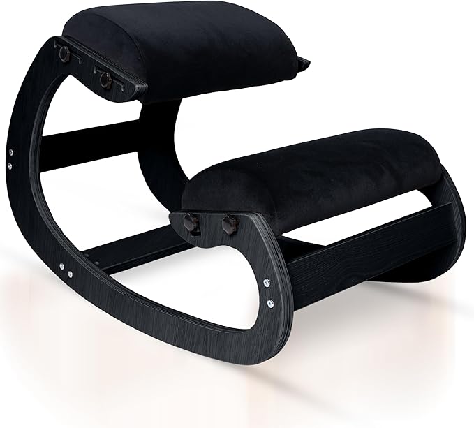 Ecordesk Ergonomic Kneeling Chair, Adjustable Seat - Office Chair for Desk, Posture Corrector, Premium Comfort Cushion, Wooden Rocking Knee Chair (Black Frame)