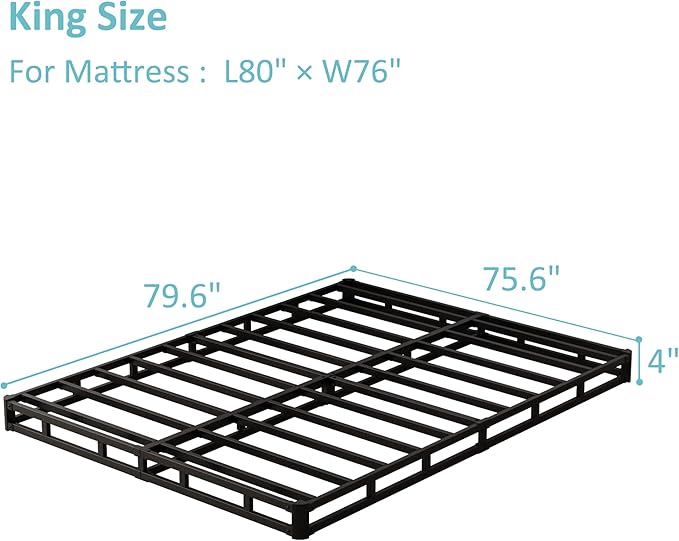 Upcanso King Box Spring Bed Base 4 inch, Low Profile Metal Box Spring King with Fabric Cover, 3000 Lbs Max Weight Capacity Mattress Foundation, Noise-Free, Easy Assembly