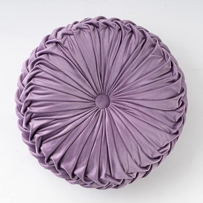 vctops Purple Velvet Seat Cushions Round Floor Pillows Thicken Chair Cushions Pleated Chair Pads Seat Pad Throw Pillows for Bedroom Living Room (Light Purple,Diameter 15")