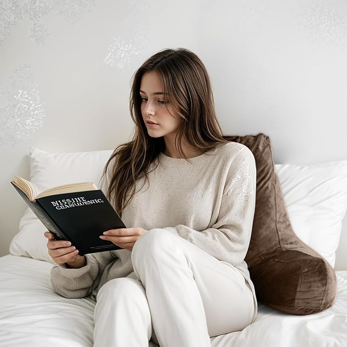 OAISZ Reading Pillow for Sitting in Bed Adult, Reading Pillow with Shredded Memory Foam, Back Pillow for Sitting Up with Extend Arms, Pockets, Bed Pillow with Washable Cover,Brown, X-Large