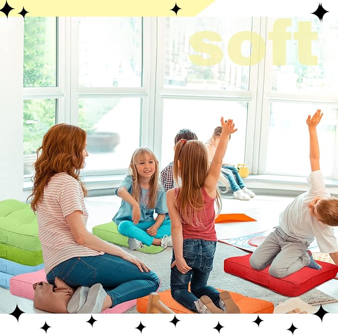 Gerrii 12 Pieces Classroom Floor Cushions with Handles Flexible Floor Seating Cushions Pillows School Chairs in Home School Classroom Kindergarten Daycare Nursery(Rainbow Color,Square)