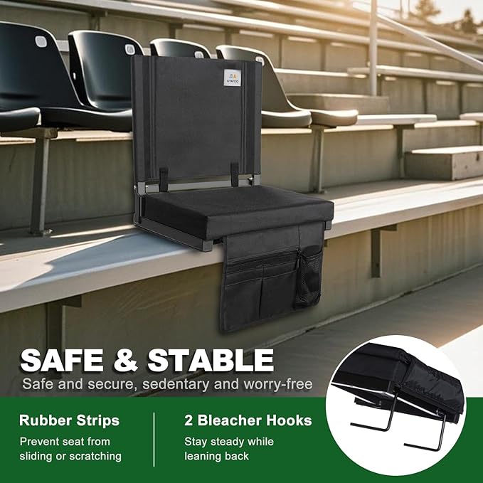 Stadium Seats for Bleachers with Back Support, Bleacher Chairs with Back，Portable Bleacher Seats with Cushions and Backpacks，Wide Stadium Chair for Sports Events and Concerts