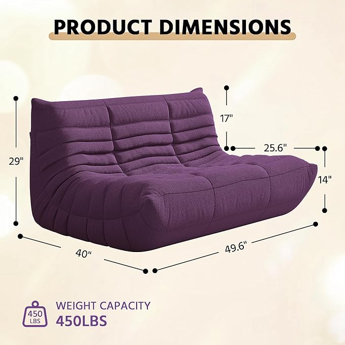 Bean Bag Chair, Fireside Chair, Large Bean Bag Chair for Adults, Bean Bag Chairs for Teens with High-Resilience Foam, Non-Slip Base Floor Lounge Sofa,Living Room (Purple, Loveseat)