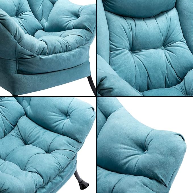 HollyHOME Lazy Chair with Armrest and Side Pocket, Comfy Accent Lounge Chair,Leisure Sofa Armchair for Living Room, Bedroom, Dorm, or Small Spaces, Oversized Reading Sofa Chair, Textured Blue