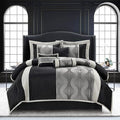 Grand Avenue Elegant Black and Silver Comforter Set California King Size, Striped, 7 Pieces Bedding & Collection, Jacquard All Season Comforter & Pillows, Ultra-Soft Microfiber