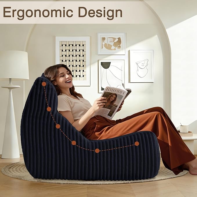 Big Bean Bag Chairs, Lazy Floor Sofa, Fireside Chair for Living Room, Bedroom, Office (Black, Single Seat)