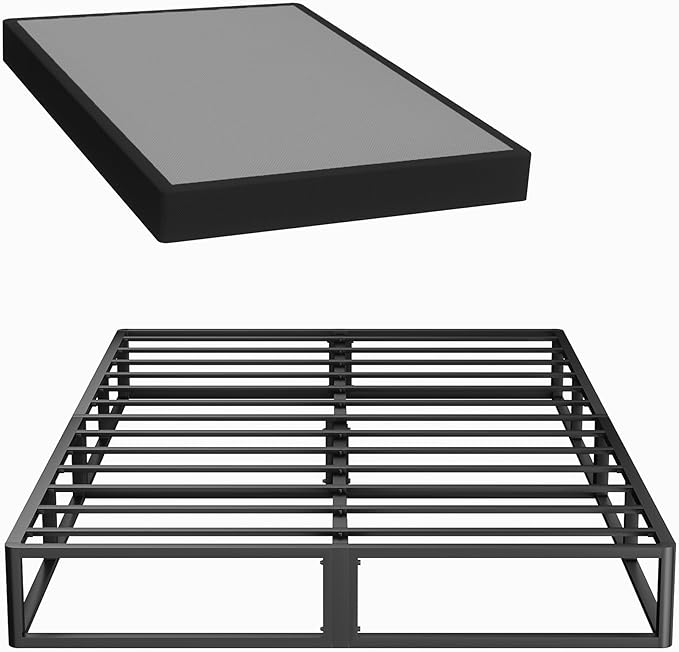 Superay Queen Box Spring, 5 inch Box Spring for Queen Bed, Heavy Duty Metal Bed Frame with Fabric Cover, 3000lbs Max Weight Capacity Bed Base Mattress Foundation, Easy Assembly, Noise Free, Black