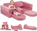 MeMoreCool 10-Piece Kids Modular Play Couch — Corduroy Convertible Foam Sofa Set for Building Forts, Lounging & Creative Play, Washable Covers, Child Room & Playroom Furniture, Pink