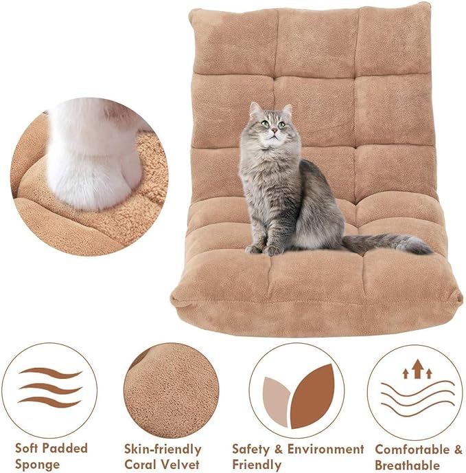 S AFSTAR Cushioned Floor Chair, 14-Position Adjustable Padded Lazy Recliner with Comfortable Back Support and Skin-Friendly Cover, Great for Reading, Playing Game, Meditating (Beige)