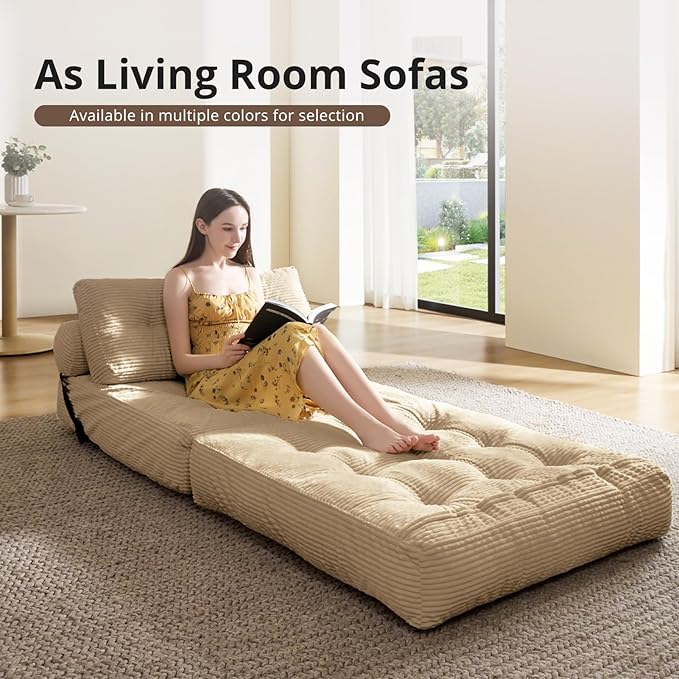 Convertible Sofa Bed & Couch Bed - Oversized Adult Sleeper Chair & Bean Bag Chair, Foldable Floor Bed with Backrest, Comfortable Lazy Sofa for Bedroom, Living Room & Dorm