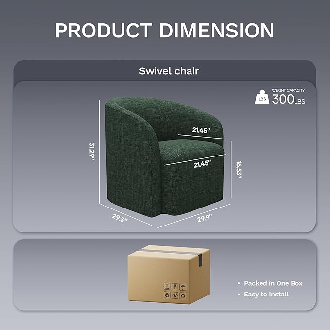 COLAMY Swivel Accent Chair, Barrel Chair with Armrest, Comfy Round 360°Mondern Armchair, for Living Room/Bedroom/Waiting Room, No Assembly, Green