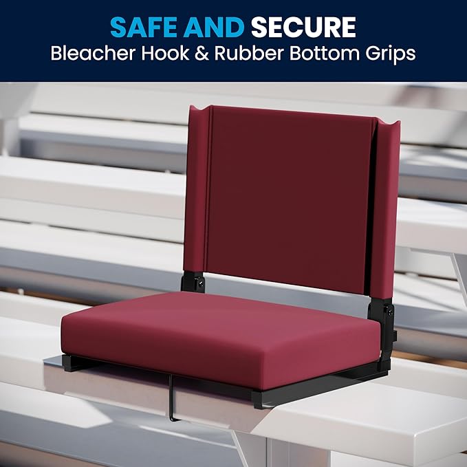 Flash Furniture Grandstand Portable Stadium Seats for Bleachers or Benches, Folding Padded Stadium Chairs with Handle, Pack of 2, 500 lb. Weight Capacity, Maroon