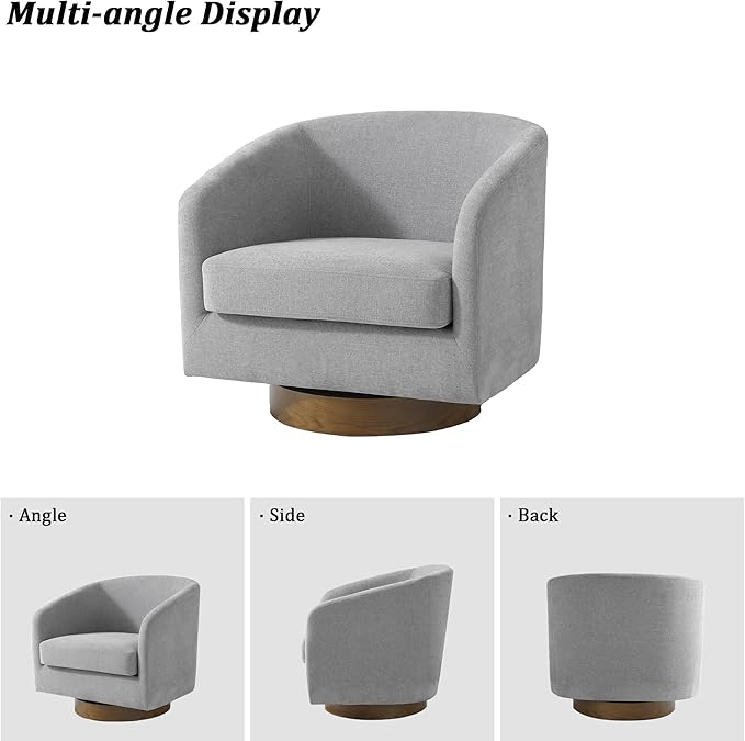 Swivel Barrel Chair, Modern Round PU Leather Accent Armchair for Living Room, Bedroom, Oversized Comfy Club Reading Chairs for Adults (Chenille Light Grey, Set of 2)