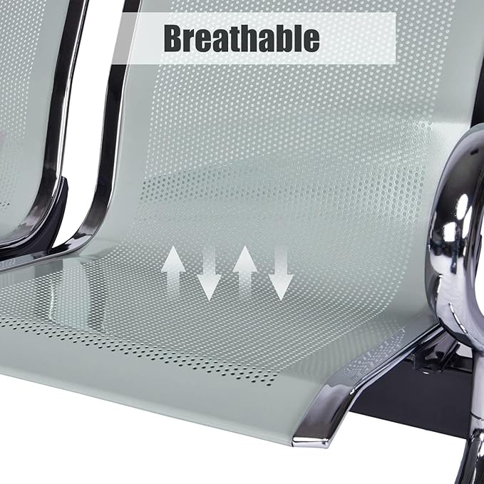 Kinsuite 5-Seat Reception Chair - 2pcs Waiting Room Chairs with Arms & Stainless Steel Frame, Waiting Room Bench, Lobby Chairs for Office Airport Bank Hospital, Silver