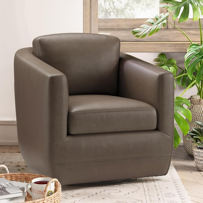 MALOL 360° Comfy Swivel Accent Armchair with Pillow - Fully Assembled Living Room Single Sofa No-Sag Foam & Sturdy Metal Base, Swivel Accent Chair for Bedroom Living Room, Office, Grey