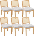 LukeAlon Set of 6 Mid Century Dining Chairs - Farmhouse Kitchen Chairs with Woven Cane Back, Plush Chenille Upholstered Seat, Solid Wood Legs for Dining Room & Breakfast Nook, Grey