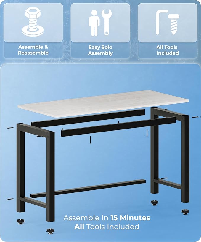 43" Home Office Desk Modern Computer Desk 43.3x23.6x29.5 inches PC Table with Thicken Frame Industrial Style Sturdy Metal Frame Furniture for Writing Gaming Grey Oak+Black